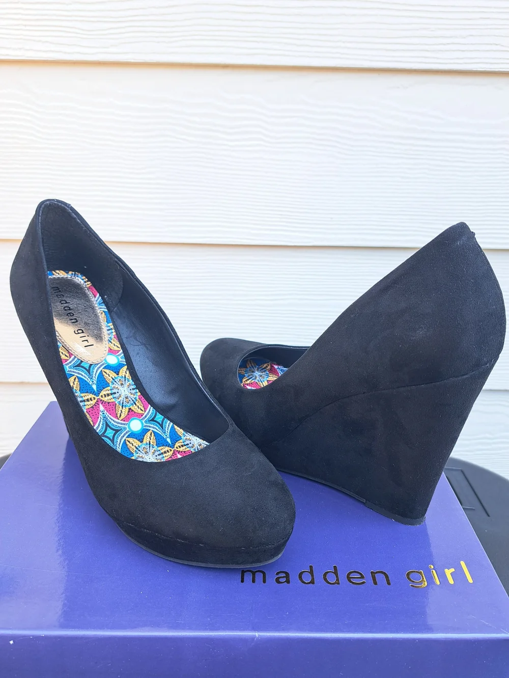 Madden Girl Black Suede Wedge Heels